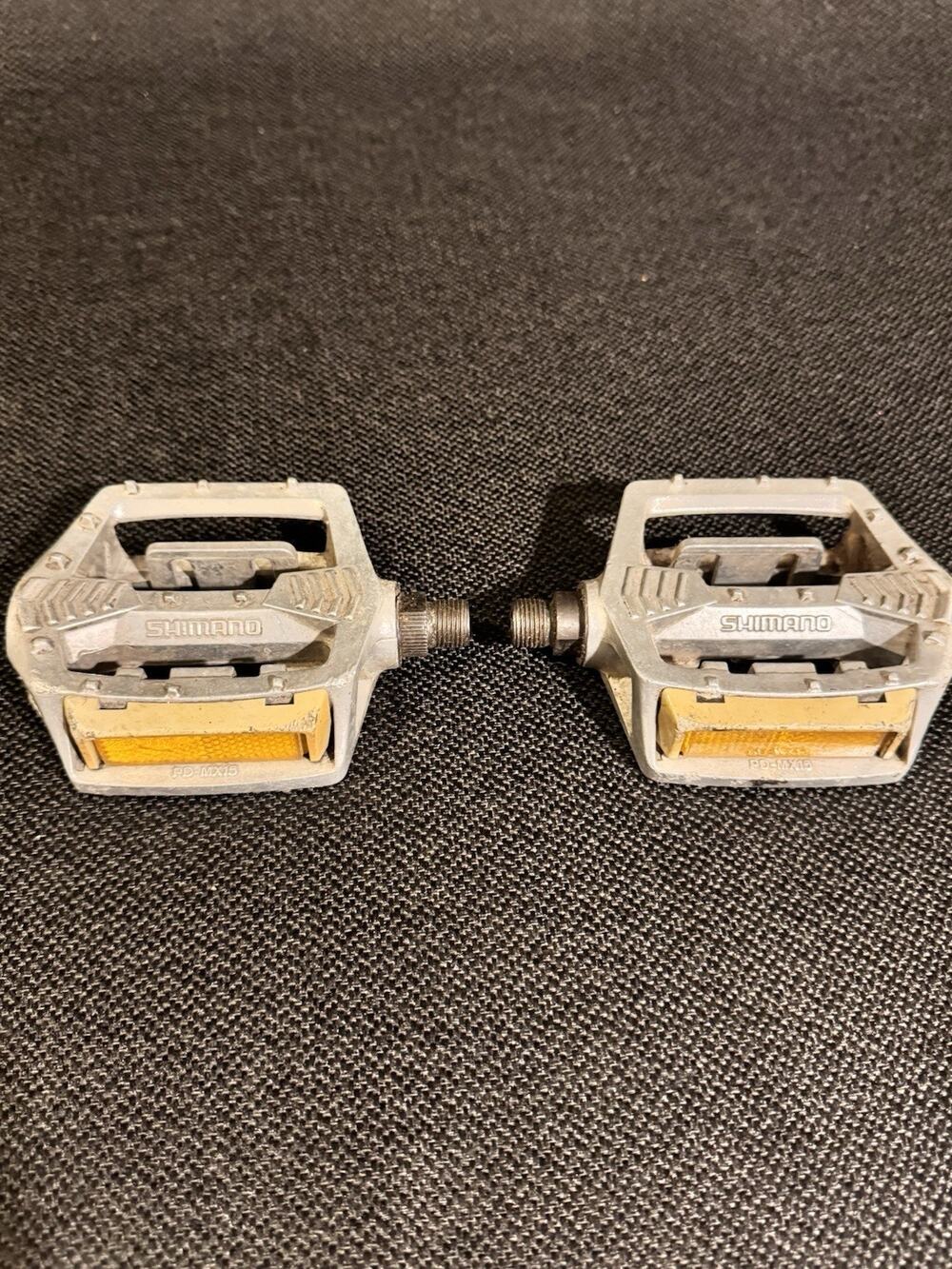 Vintage Shimano PD-MX15 BMX Platform Pedals 9/16 Silver Alloy MTB Bike Pair
